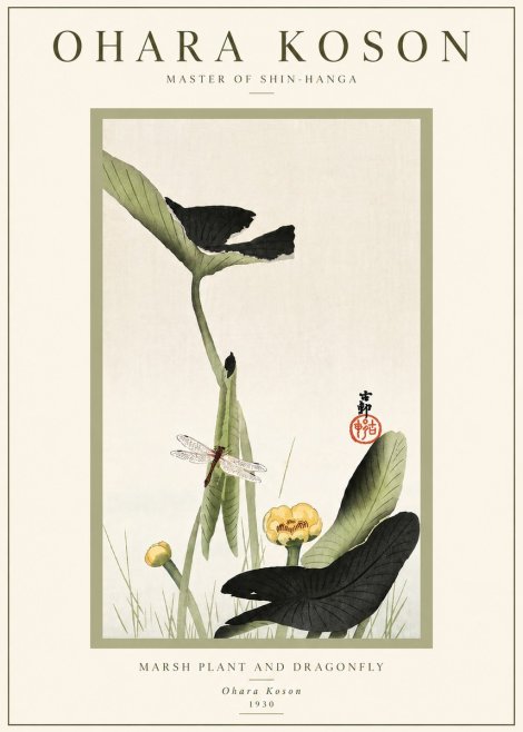 Ohara Koson Marsh Plant and Dragonfly No6 - Plakát