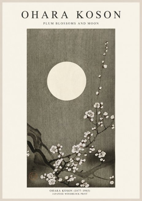 Ohara Koson Plum Blossoms and Moon No1 - Plakát
