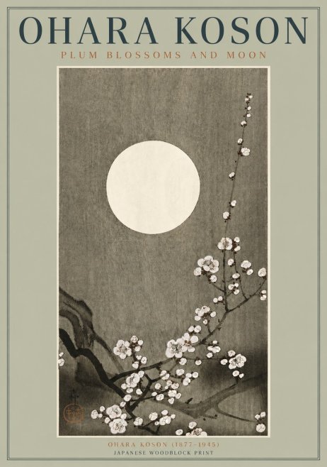 Ohara Koson Plum Blossoms and Moon No3 - Plakát
