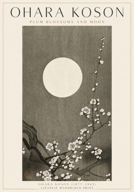Ohara Koson Plum Blossoms and Moon No4 - Plakát