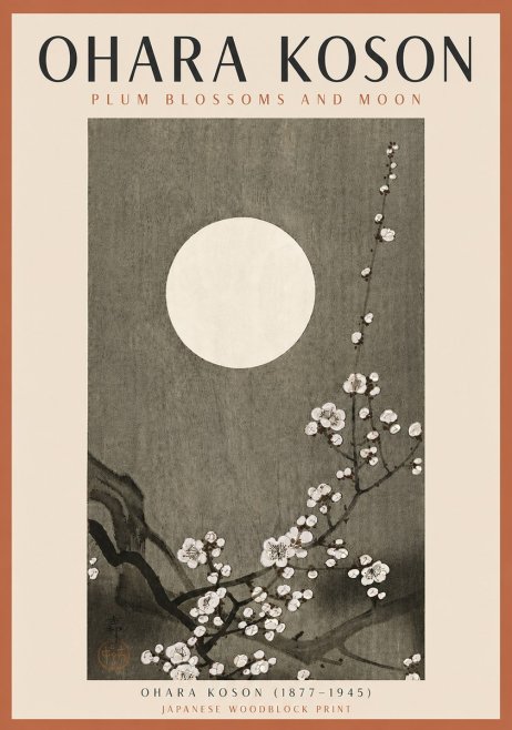 Ohara Koson Plum Blossoms and Moon No5 - Plakát