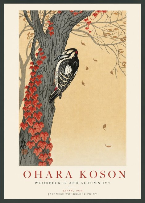 Ohara Koson Woodpecker and Autumn Ivy No3 - Plakát