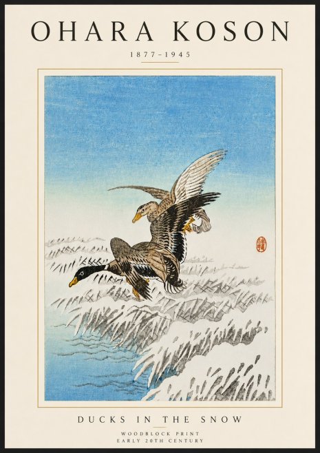 Ohara Koson Ducks in the Snow No6 - Plakát
