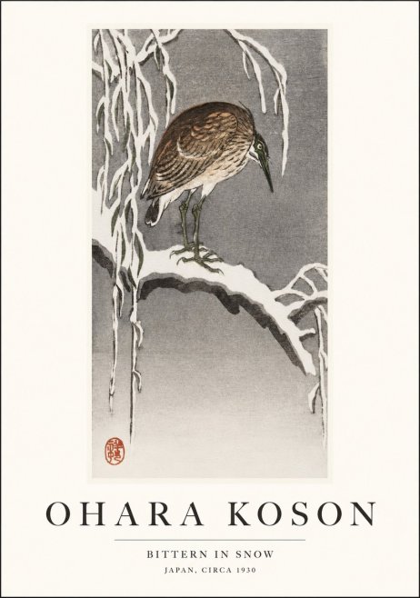 Ohara Koson Bittern in Snow No1 - Plakát
