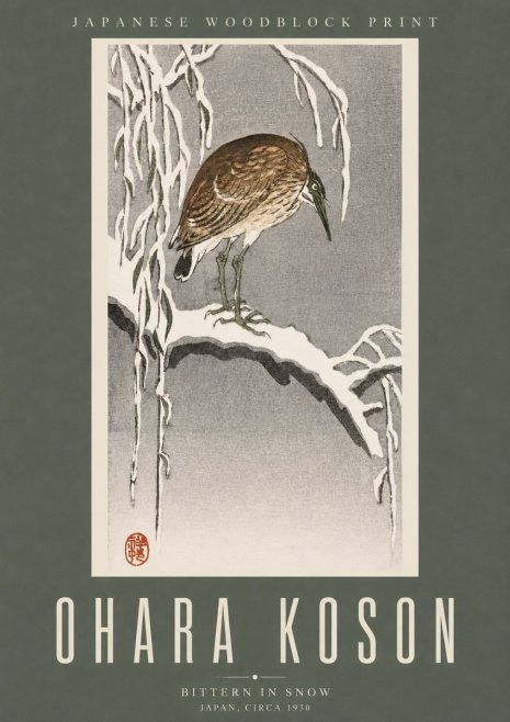 Ohara Koson Bittern in Snow No2 - Plakát