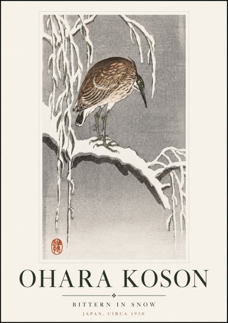 Ohara Koson Bittern in Snow No3 - Plakát