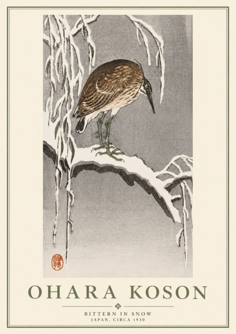 Ohara Koson Bittern in Snow No5 - Plakát