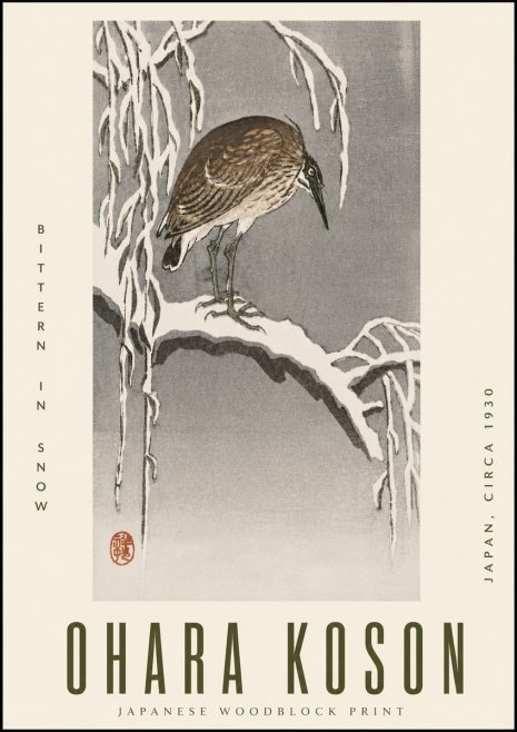 Ohara Koson Bittern in Snow No6 - Plakát