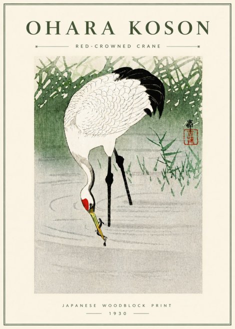 Ohara Koson Red-crowned Crane No5 - Plakát