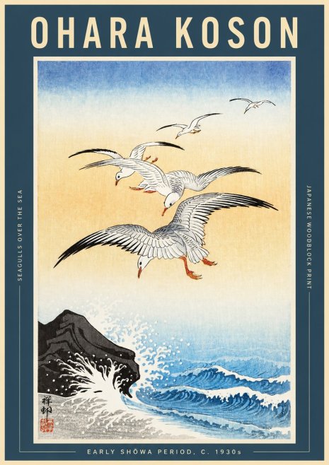 Ohara Koson Seagulls over the Sea No2 - Plakát