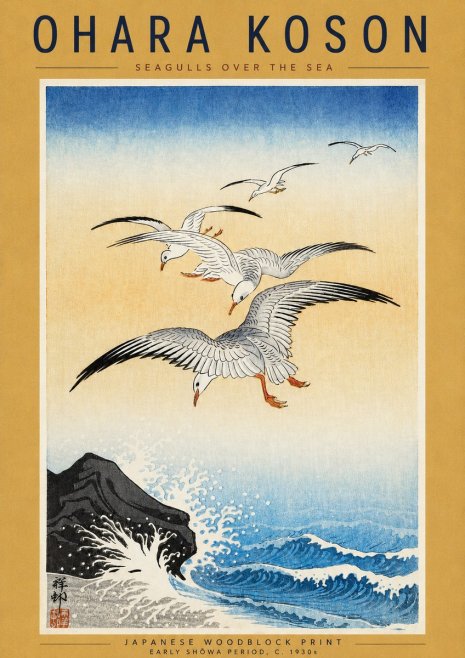 Ohara Koson Seagulls over the Sea No4 - Plakát