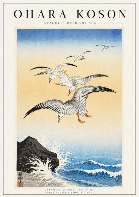 Ohara Koson Seagulls over the Sea No6 - Plakát