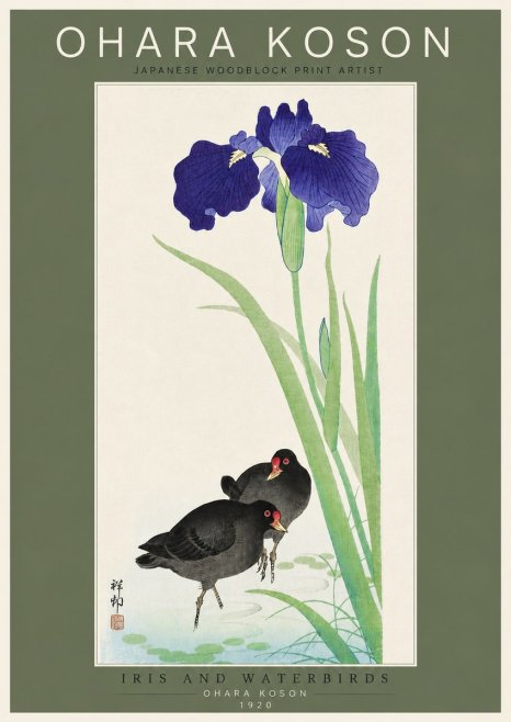 Ohara Koson Iris and Waterbirds No4 - Plakát