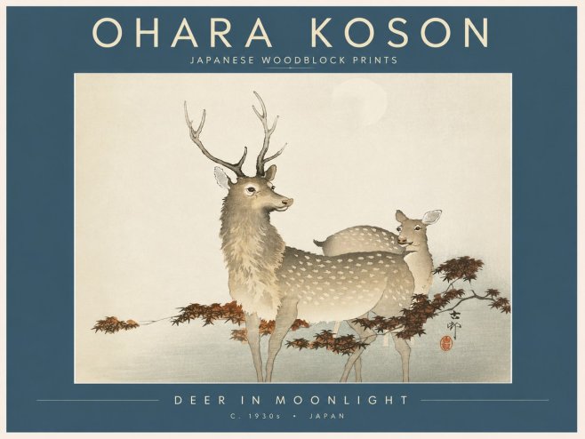 Ohara Koson Deer in Moonlight No2 - Plakát