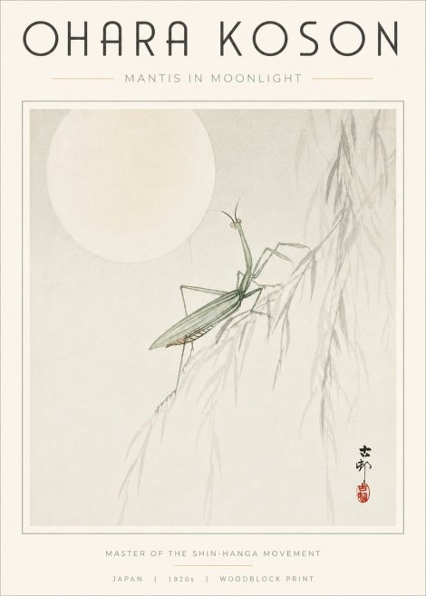 Ohara Koson Mantis in Moonlight No3 - Plakát