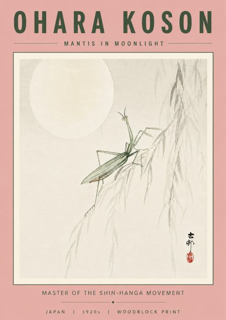 Ohara Koson Mantis in Moonlight No4 - Plakát