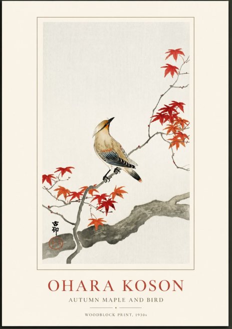 Ohara Koson Autumn Maple and Bird No1 - Plakát