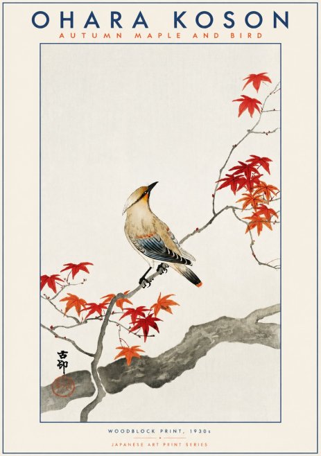 Ohara Koson Autumn Maple and Bird No2 - Plakát