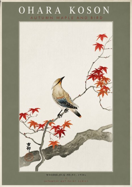Ohara Koson Autumn Maple and Bird No4 - Plakát