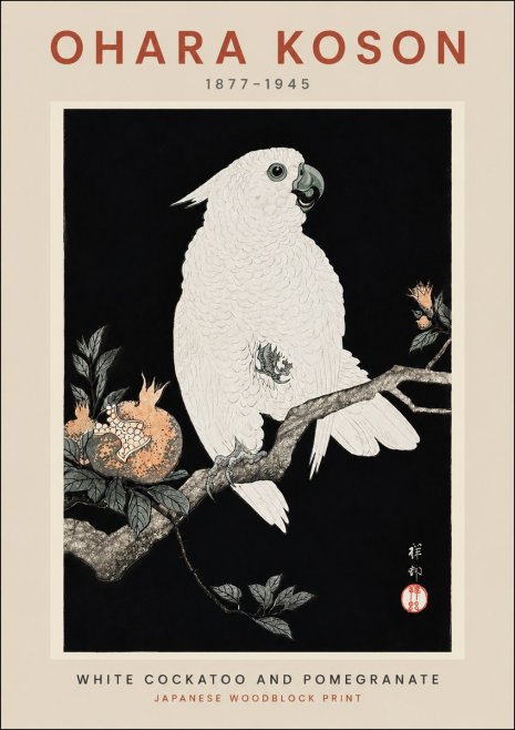 Ohara Koson White Cockatoo and Pomegranate II No2 - Plakát