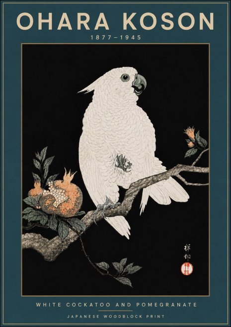 Ohara Koson White Cockatoo and Pomegranate II No3 - Plakát