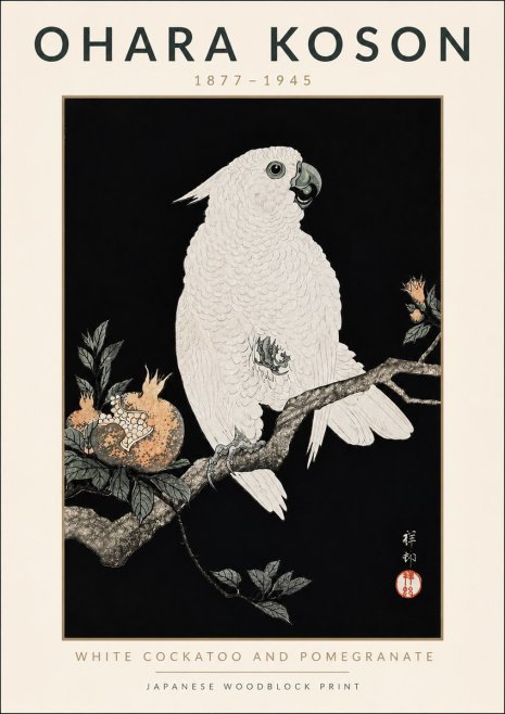 Ohara Koson White Cockatoo and Pomegranate II No4 - Plakát