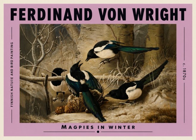 Ferdinand von Wright Magpies in Winter No3 - Plakát