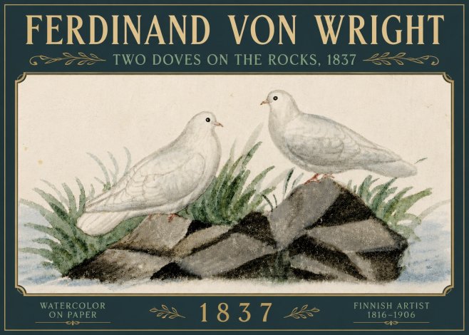 Ferdinand von Wright Two Doves on the Rocks, 1837 No5 - Plakát