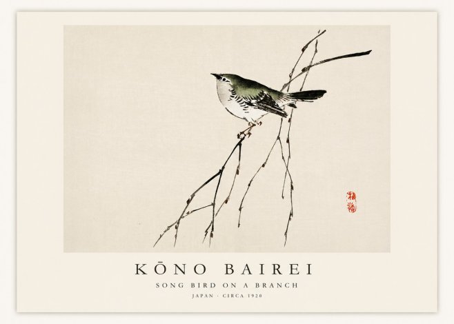 Kōno Bairei Song Bird on a Branch No1 - Plakát