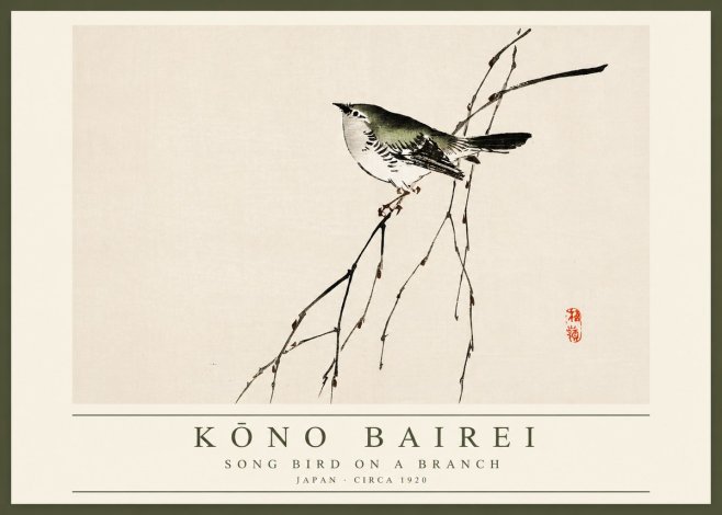 Kōno Bairei Song Bird on a Branch No2 - Plakát