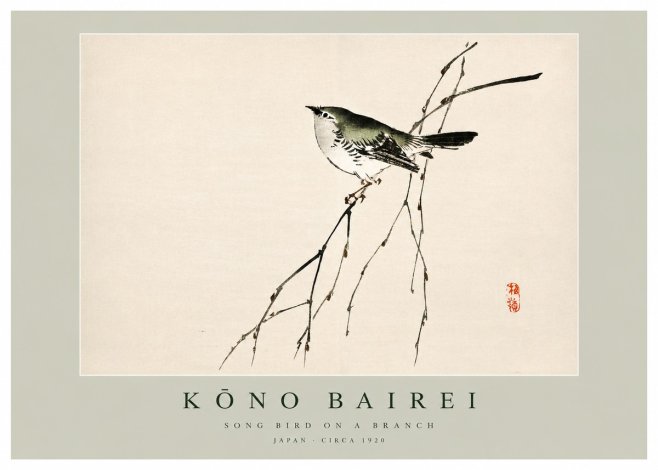 Kōno Bairei Song Bird on a Branch No3 - Plakát
