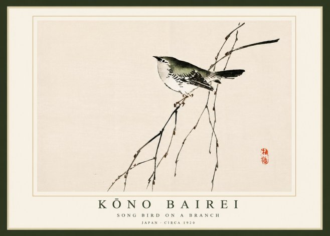 Kōno Bairei Song Bird on a Branch No4 - Plakát