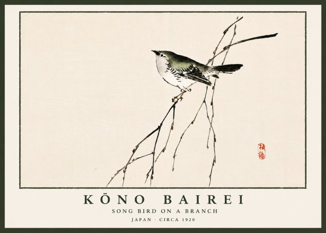 Kōno Bairei Song Bird on a Branch No5 - Plakát