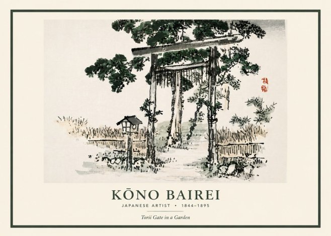 Kōno Bairei Torii Gate in a Garden No3 - Plakát