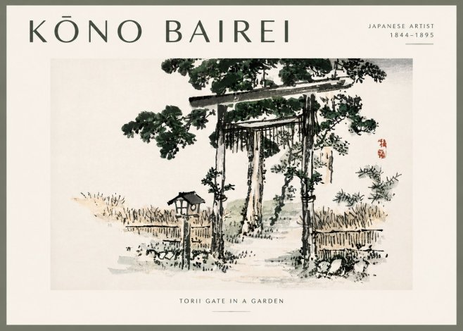 Kōno Bairei Torii Gate in a Garden No4 - Plakát