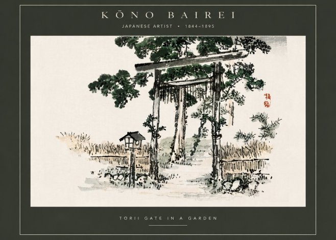 Kōno Bairei Torii Gate in a Garden No5 - Plakát