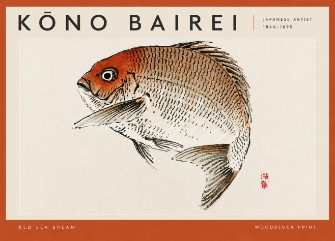 Kōno Bairei Red Sea Bream No4 - Plakát