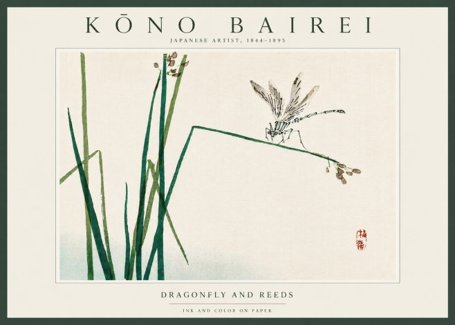 Kōno Bairei Dragonfly and Reeds No4 - Plakát