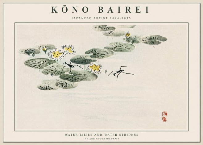 Kōno Bairei Water Lilies and Water Striders No5 - Plakát
