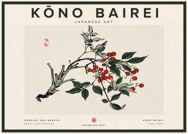 Kōno Bairei Berries and Branch No4 - Plakát