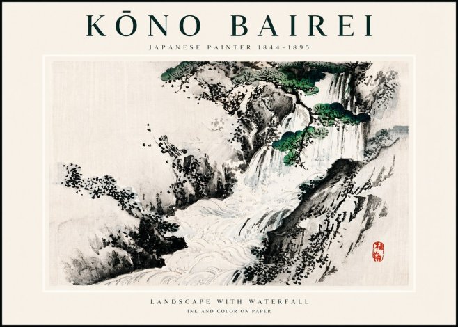 Kōno Bairei Landscape with Waterfall No3 - Plakát