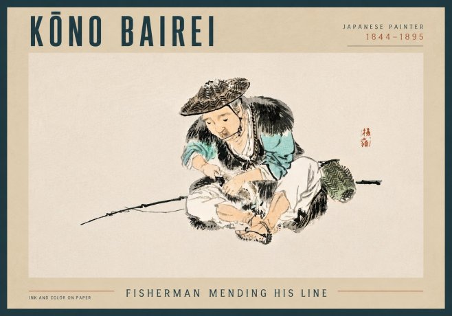 Kōno Bairei Fisherman Mending His Line No4 - Plakát