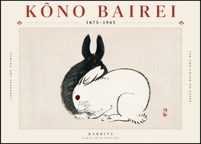 Kōno Bairei Rabbits No2 - Plakát
