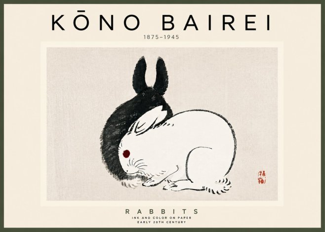 Kōno Bairei Rabbits No4 - Plakát