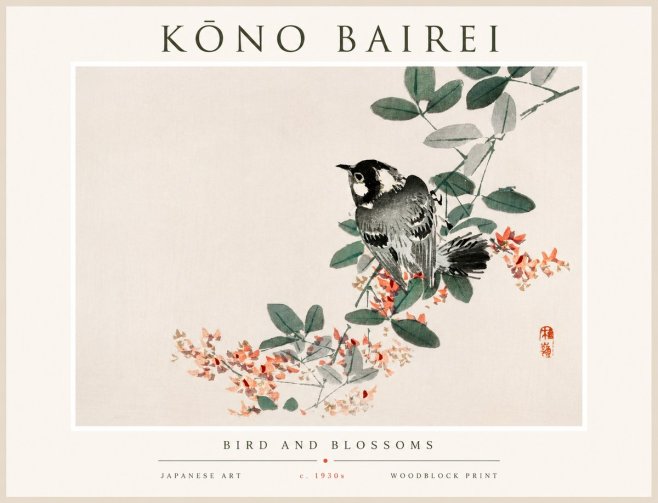 Kōno Bairei Bird and Blossoms No1 - Plakát