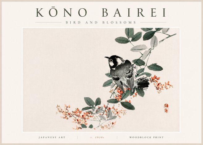 Kōno Bairei Bird and Blossoms No5 - Plakát