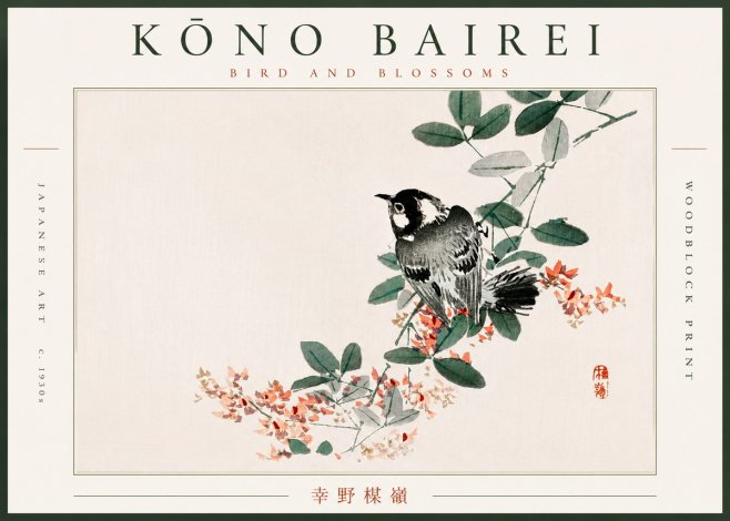 Kōno Bairei Bird and Blossoms No6 - Plakát