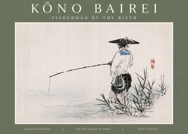 Kōno Bairei Fisherman by the River No5 - Plakát