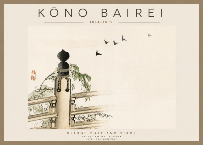 Kōno Bairei Bridge Post and Birds No2 - Plakát