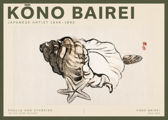 Kōno Bairei Shells and Starfish No2 - Plakát